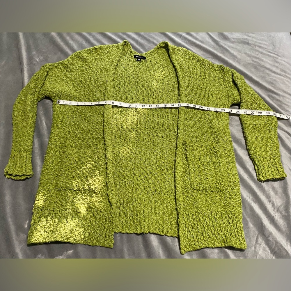 M/L Green Sweater Pockets Cute Vintage Look Boutique Purchase Measurements N Pic - Picture 14 of 17